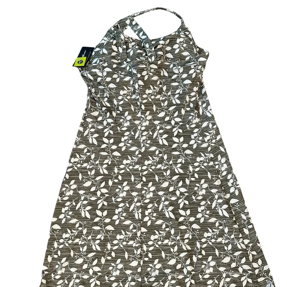 Eddie Bauer Sun Dress Olive Green White Leaf Print UPF 50 M Women NWT - Picture 5 of 10